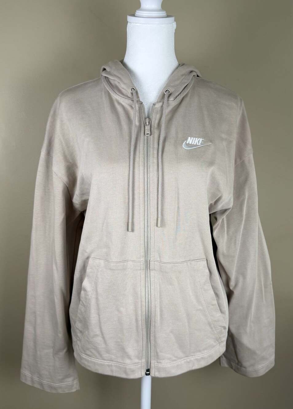 Nike Sportswear Women’s Heavyweight Cotton Full-Zip Boxy Hoodie Size S Tan